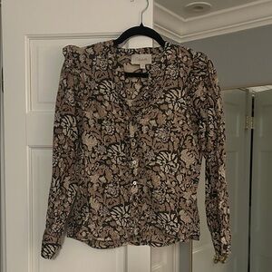 Cleobella Women's Floral Button-Up Blouse - Black and Tan
